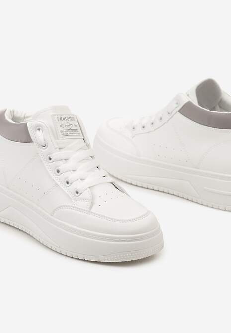 Biało-Szare Sneakersy z Cholewką za Kostkę i Perforacją Alinetapia