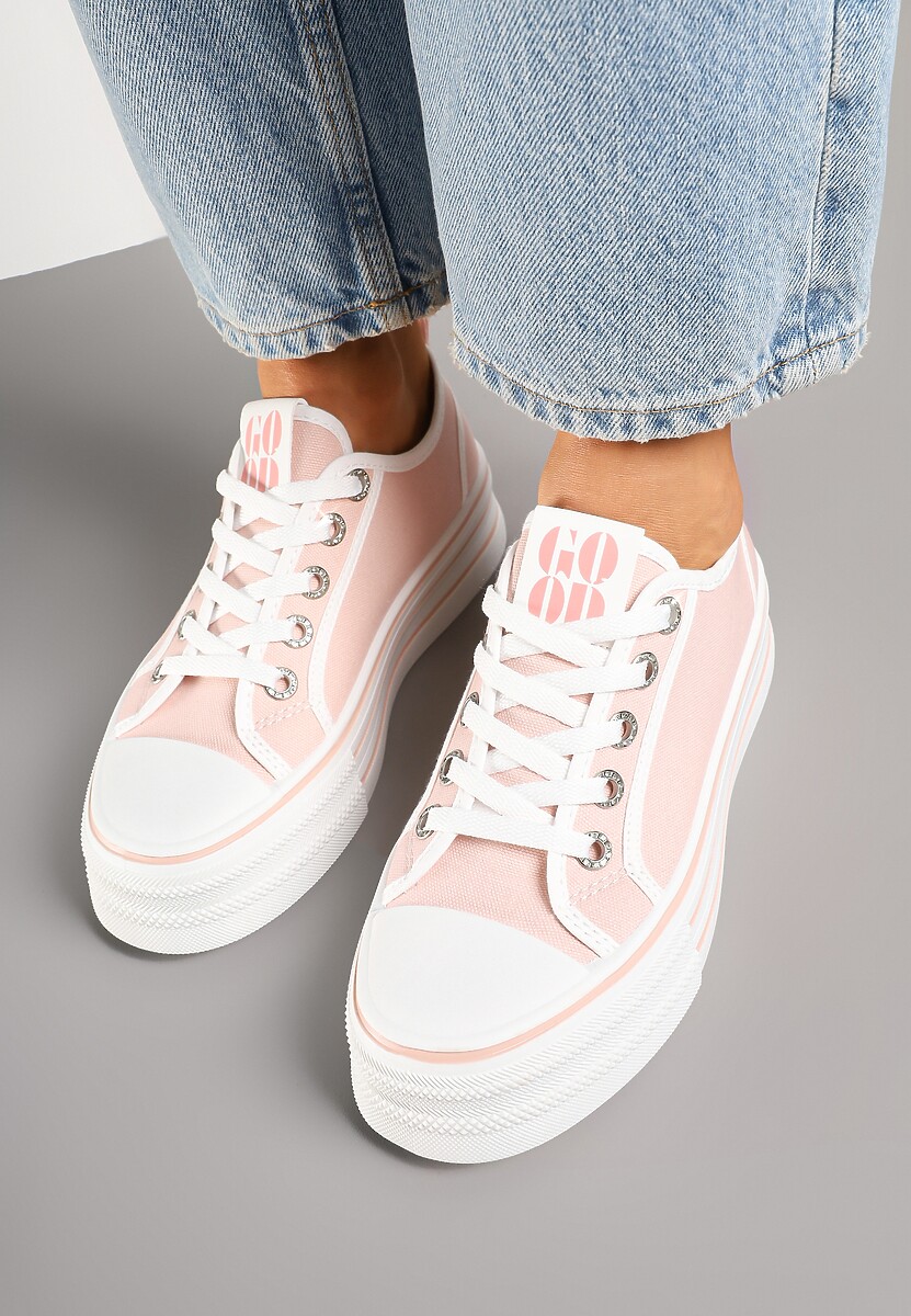 Różowe Trampki na Platformie Ozdobione Cyrkoniami Arenoria