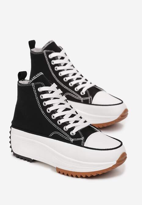 Czarne Trampki za Kostkę na Wysokiej Platformie Julieyati