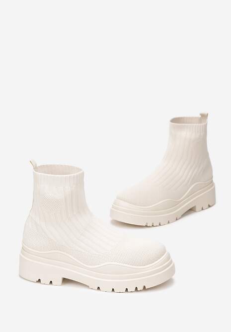 Beżowe Botki z Elastyczną Cholewką Ganeon