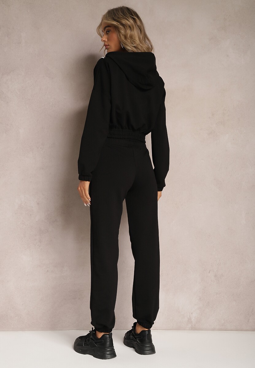 Czarny Dzianinowy Komplet Dresowy z Bawełny z Naszywkami Akbutol