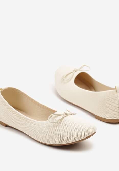Beżowe Materiałowe Balerinki Ozdobione Kokardą Galkia