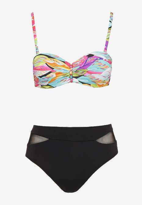 Czarno-Różowe Bikini Majtki Typu Figi i Biustonosz w Abstrakcyjny Motyw Anitlle