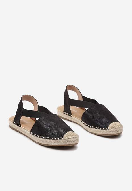 Czarne Espadryle z Ekoskóry na Płaskiej Podeszwie Cecilas