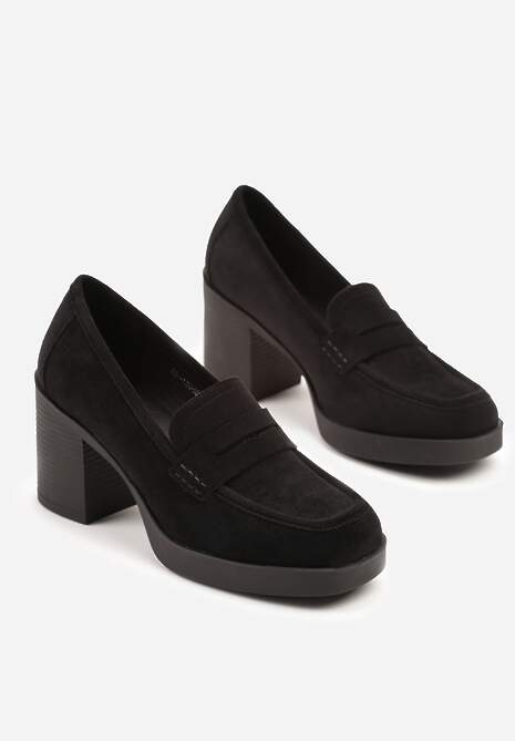 Czarne Półbuty w Stylu Loafersów na Słupkowym Obcasie Separra
