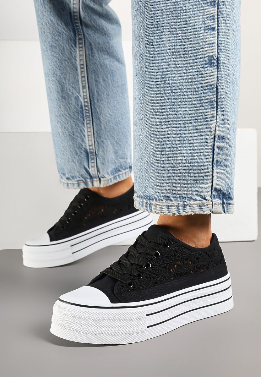 Czarne Ażurowe Trampki na Platformie Felenna