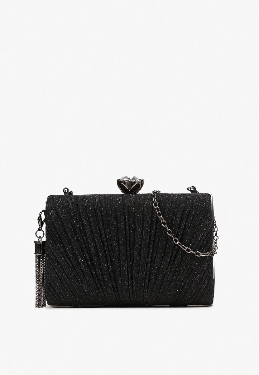 Czarna Wieczorowa Torebka Brokatowa z Odpinanym Łańcuszkiem Curtose