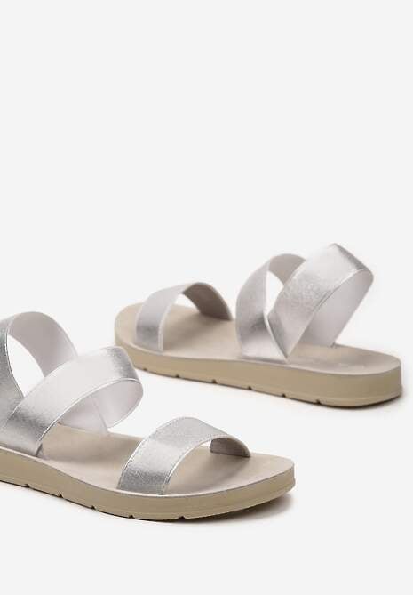 Srebrne Wsuwane Sandały Sportowe z Elastycznymi Paskami Adrasttea