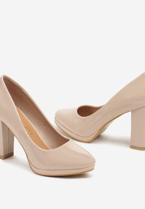 Beżowe Czółenka Vices na Obcasie z Wkładką ze Skóry Naturalnej Ravandira