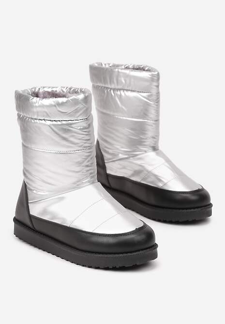 Srebrne Pikowane Śniegowce na Płaskiej Podeszwie Raviti