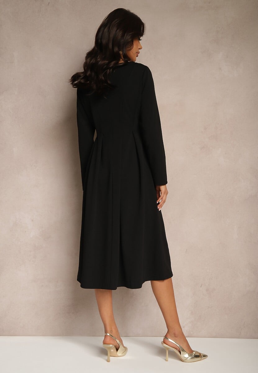 Czarna Rozkloszowana Sukienka w Eleganckim Stylu Temilissa