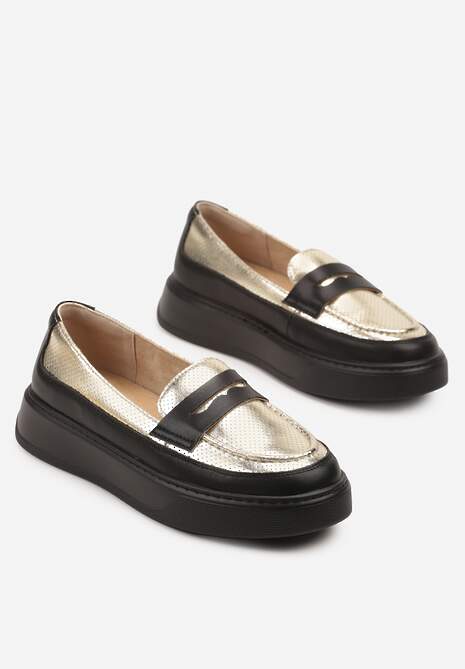 Czarne Skórzane Mokasyny na Platformie Meraviela