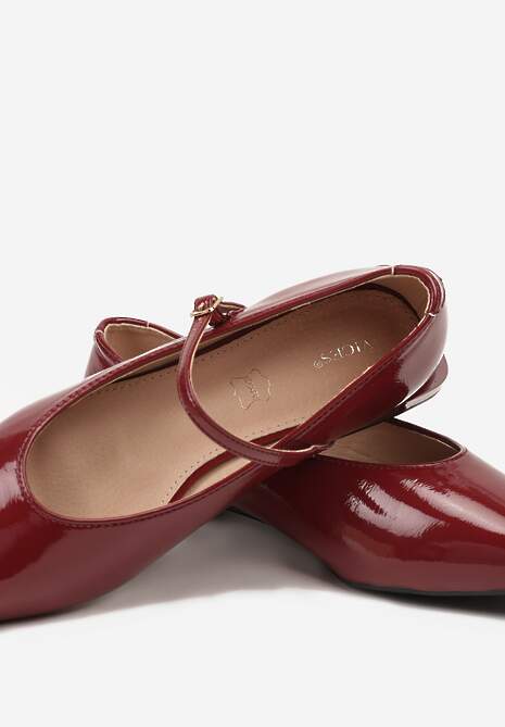 Bordowe Balerinki Mary Jane Vices z Geometrycznym Obcasem i Skórzaną Wkładką Vermene