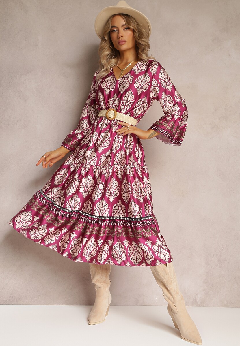 Fuksjowa Sukienka Rozkloszowana z Paskiem w Talii Zosho