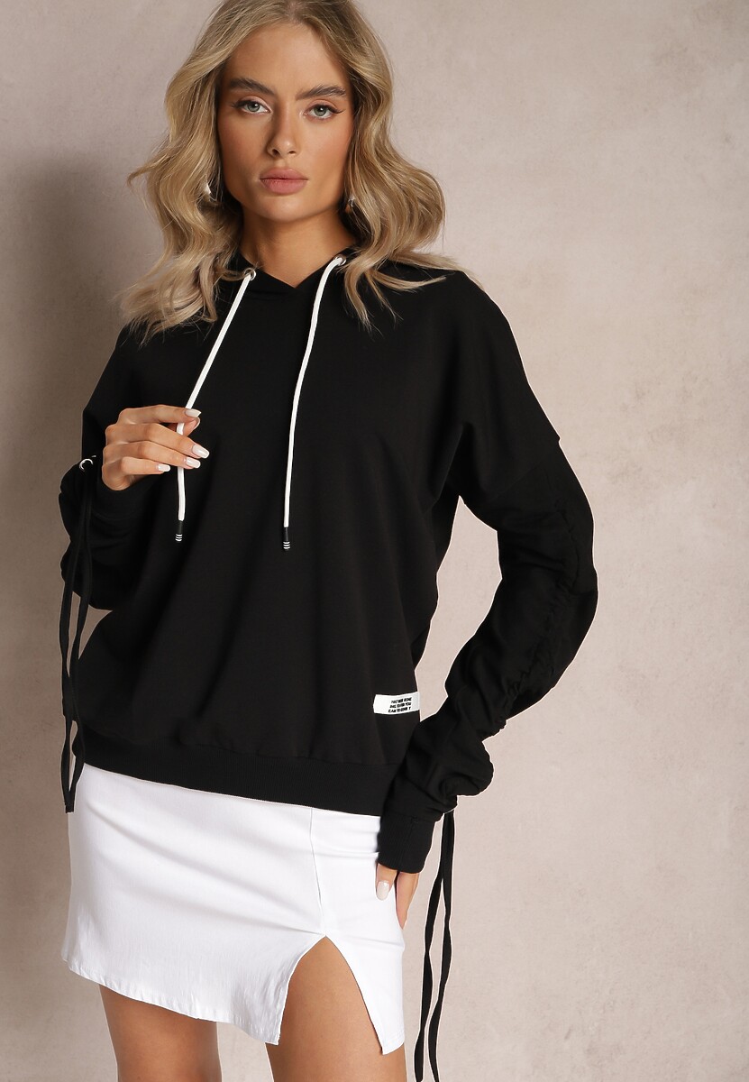 Czarna Bluza Bawełniana z Kapturem Dolcean