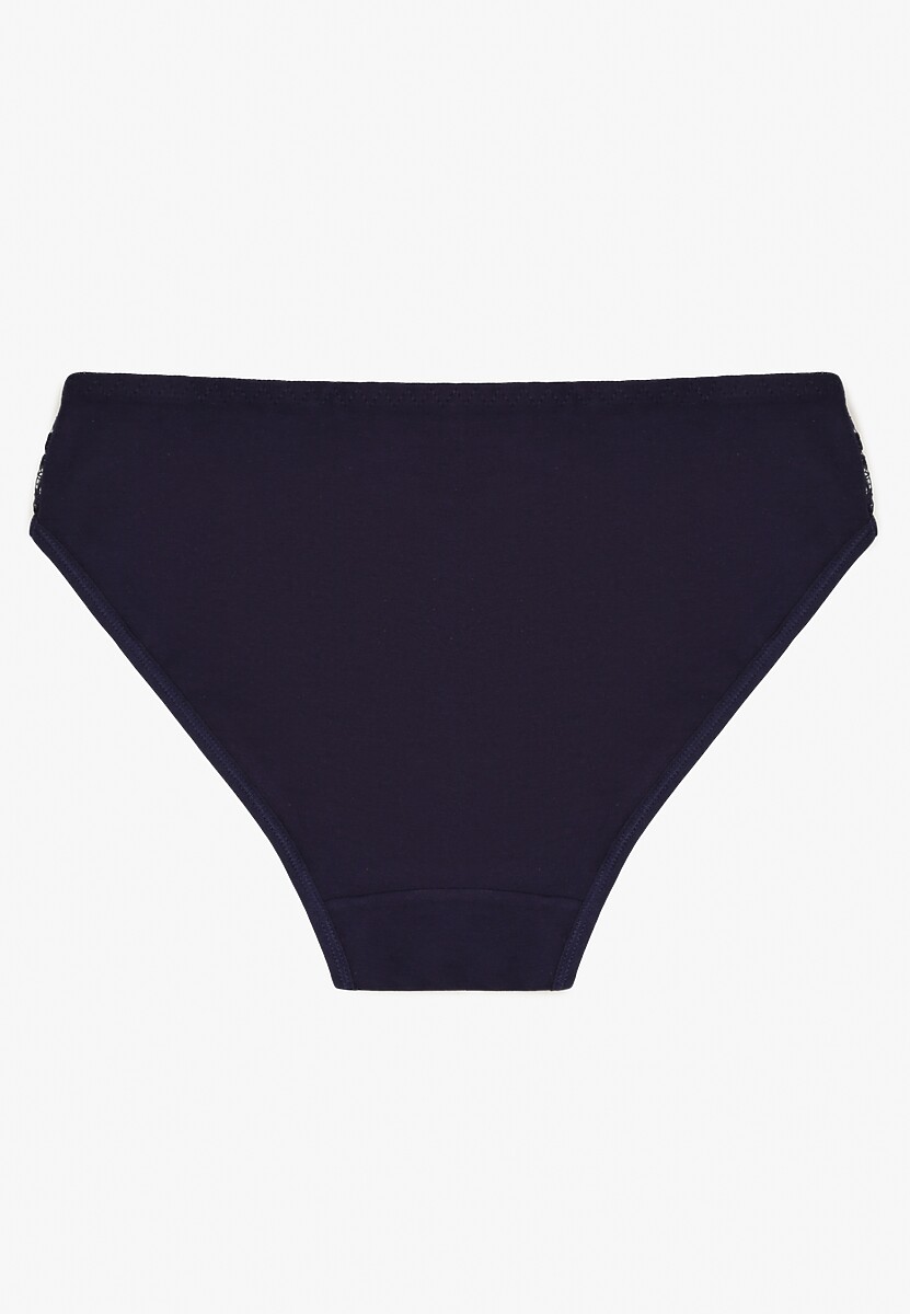 Granatowe Majtki Figi z Bawełny z Ozdobną Koronką Ersenlia