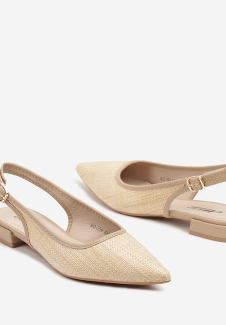 Ciemnobeżowe Sandały Typu Slingback z Plecionki z Rafii Neolavia