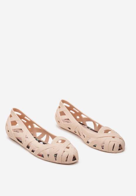 Beżowe Balerinki Ozdobione Wycięciami na Cholewce Sylaria