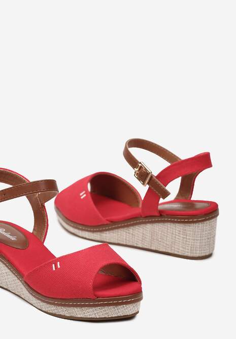 Czerwone Casualowe Sandały Espadryle na Koturnie z Plecionką Zapinane Wokół Kostki Persephia
