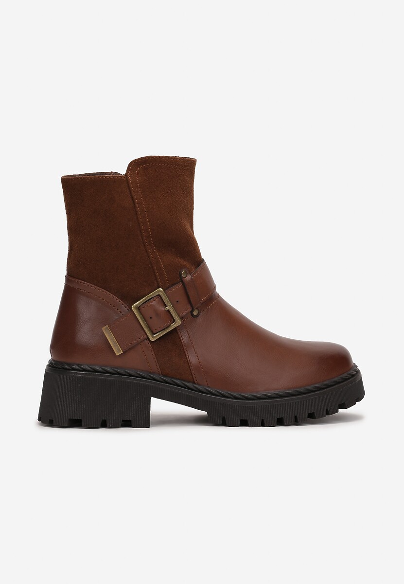 Brązowe Botki Sztyblety z Klamrą Livisi