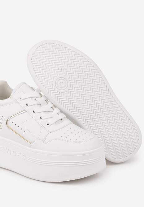 Biało-Złote Sneakersy Vices na Platformie Ozdobione Metalicznymi Aplikacjami Nelanil