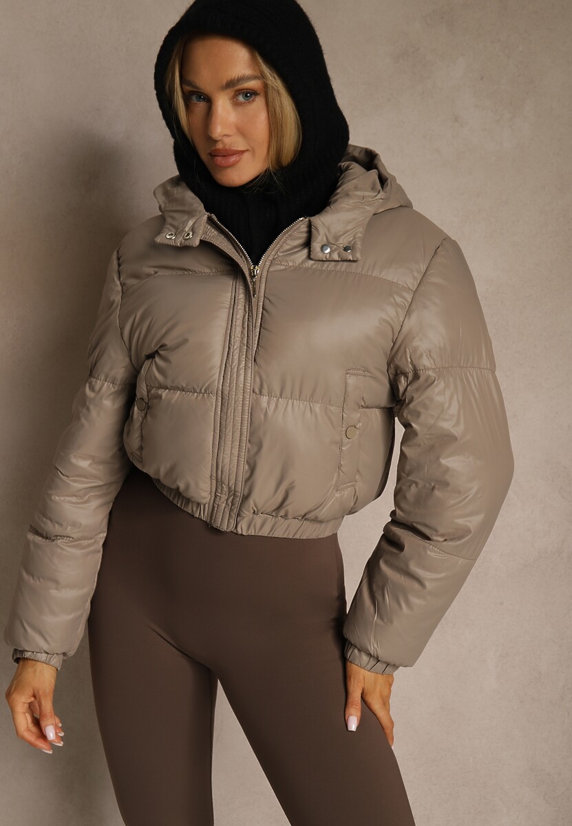 Czarna Pikowana Kurtka z Nieodpinanym Kapturem o Krótkim Kroju Tinneira