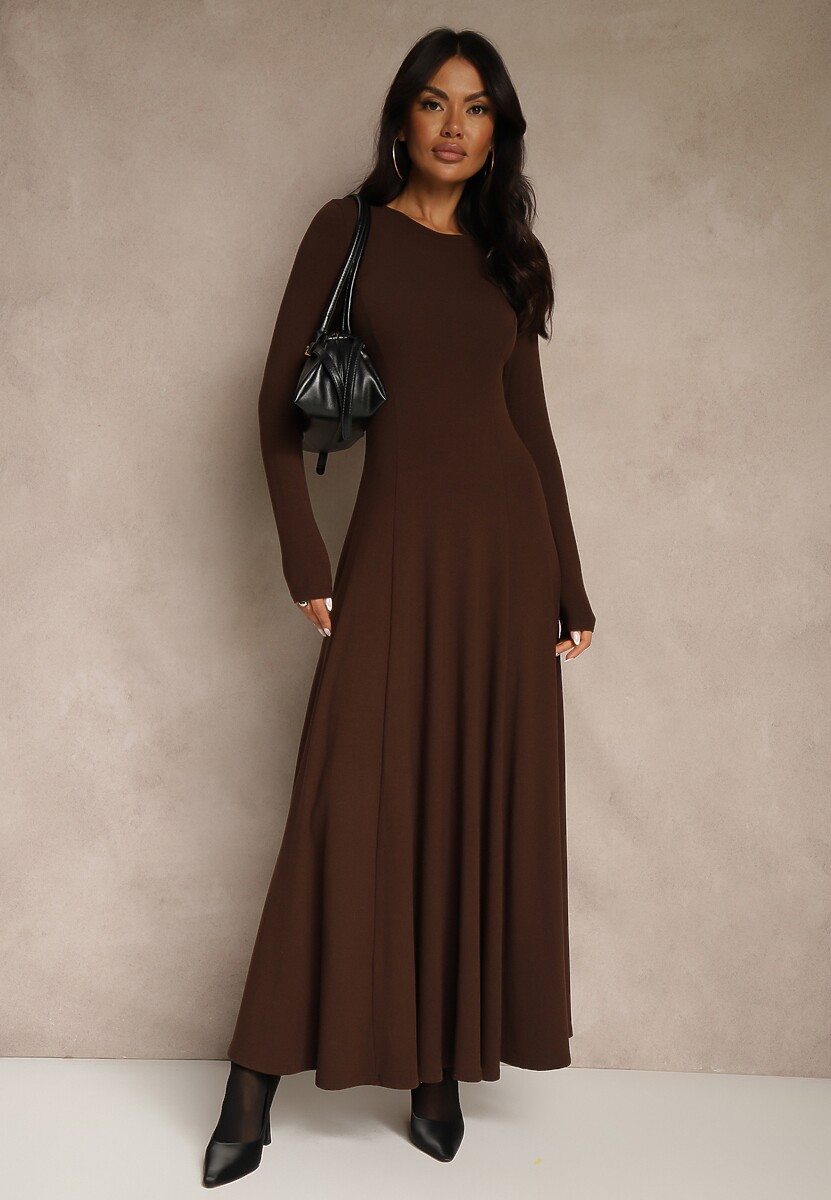 Brązowa Rozkloszowana Sukienka z Bawełny Tusmala