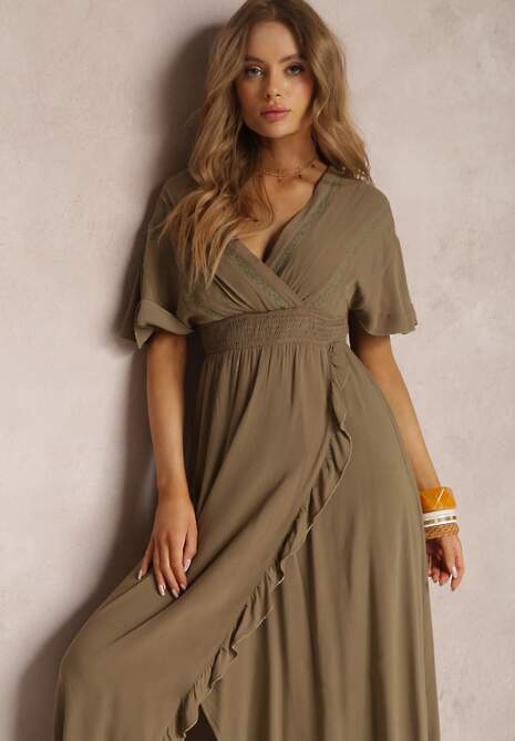 Ciemnozielona Sukienka z Wiskozy Phaeniore