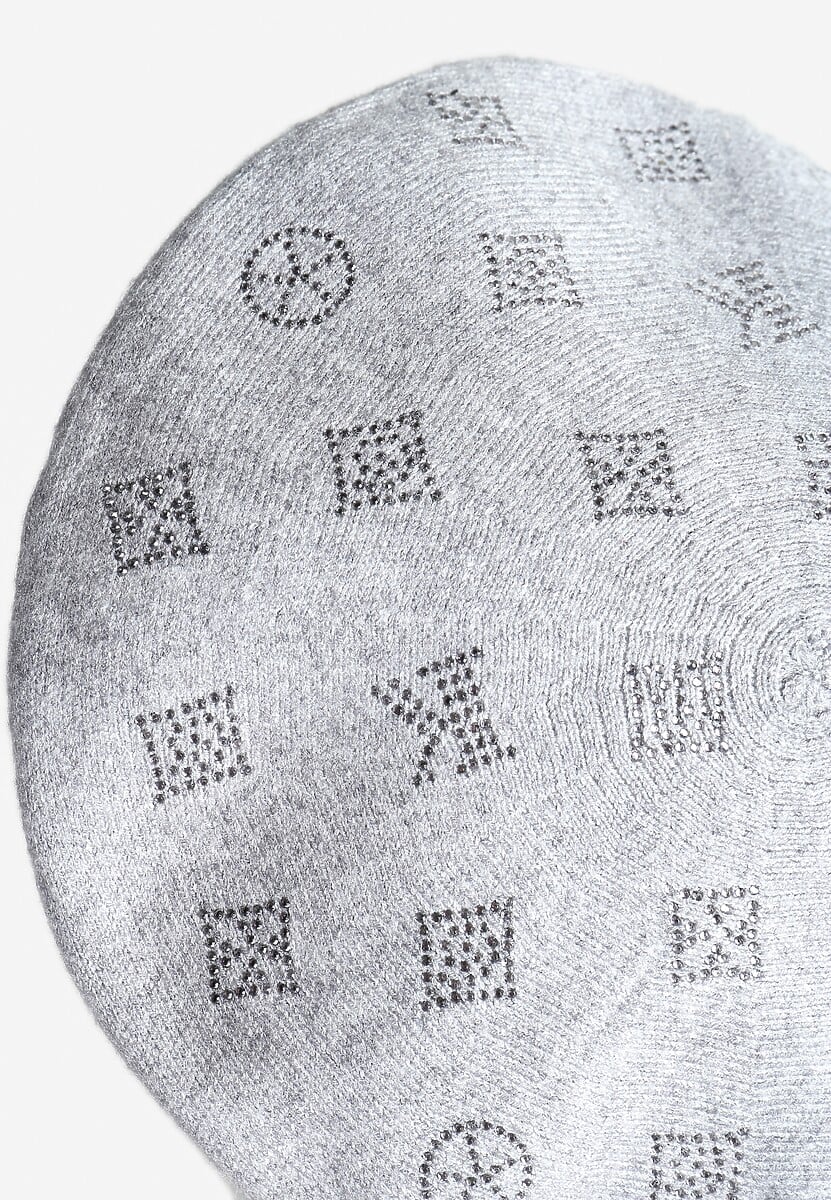 Szara Czapka Beret w Naszywki w Cyrkonie Nlaria