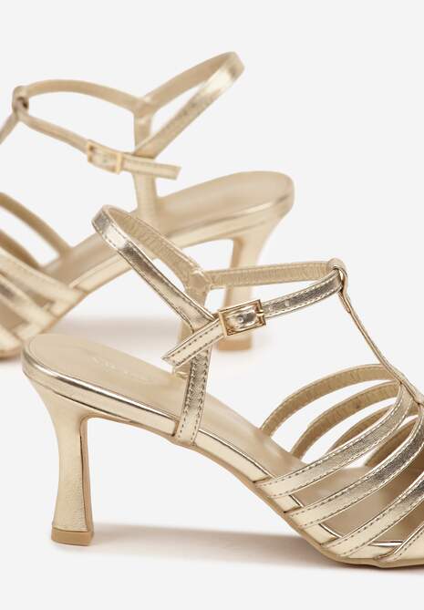 Złote Sandały Vices na Obcasie Typu Szpilka Tirenella