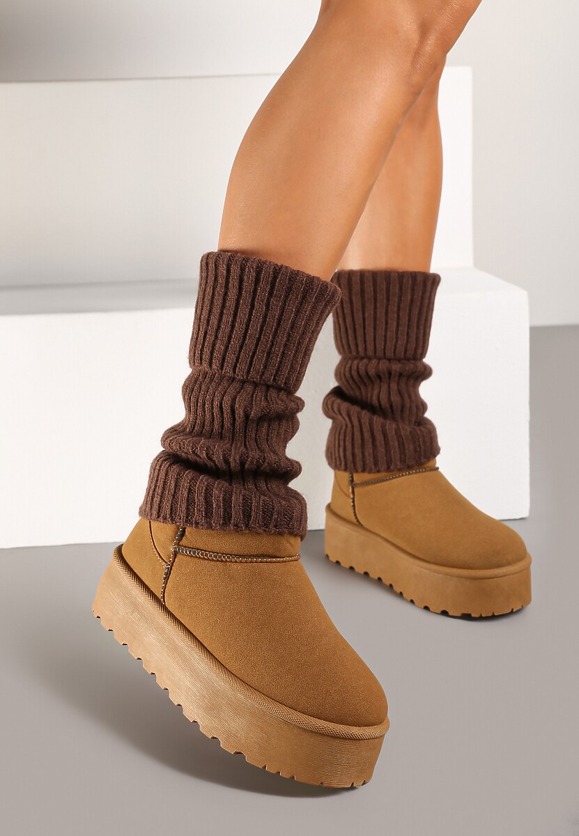 Brązowe Skarpety Getry z Ozdobnym Wywinięciem Ilamith