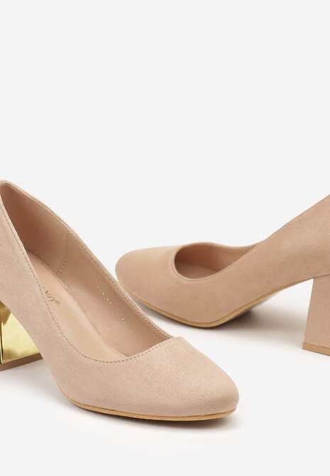 Ciemnobeżowe Casualowe Czółenka na Metalicznym Słupku Callamla