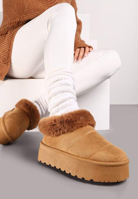 Brązowe Śniegowce na Grubej Podeszwie z Ociepleniem z Futerka Tirisha