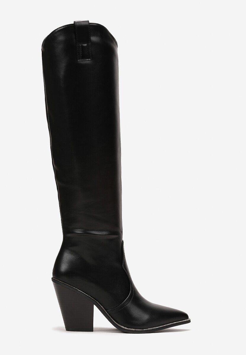 Czarne Kozaki Kowbojki do Kolana na Stożku z Drobnymi Cyrkoniami Nimai