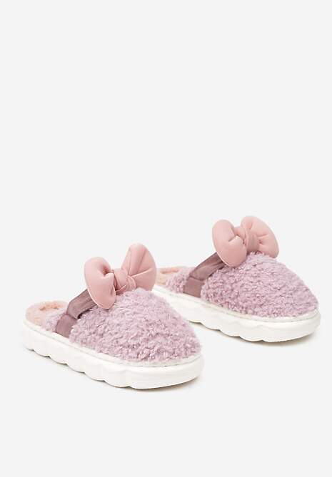 Fioletowe Płaskie Kapcie Ozdobione Kokardką Linnacira