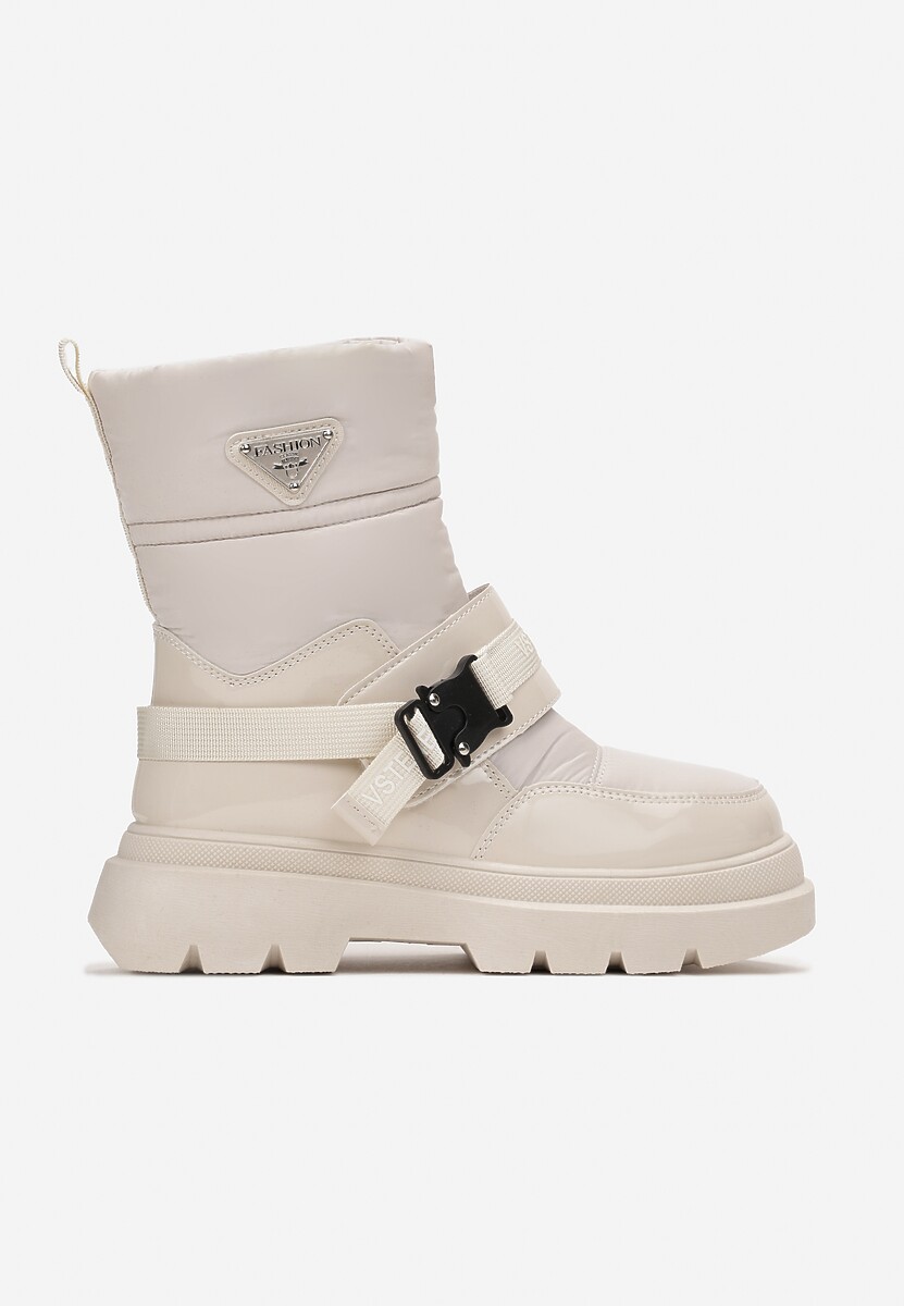 Beżowe Lakierowane Śniegowce za Kostkę z Ozdobną Klamerką Fesiva