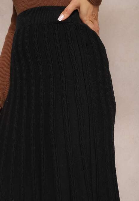 Czarna Dzianinowa Spódnica Trapezowa Midi Arion