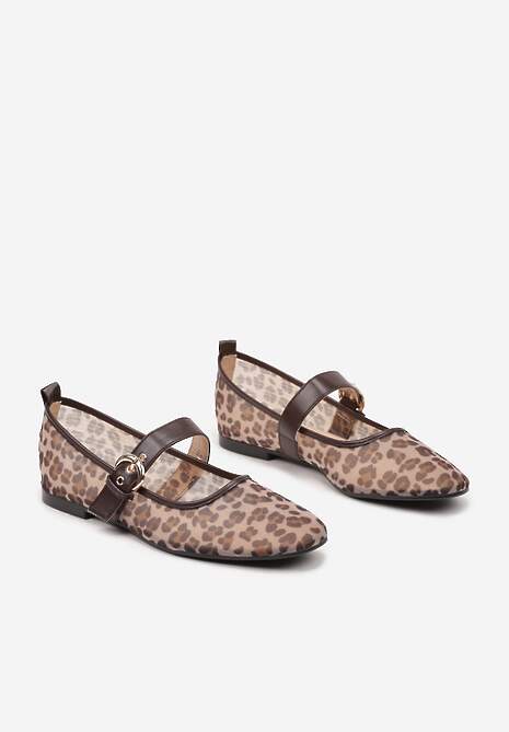 Panterkowe Siateczkowe Balerinki z Paskiem w Klamerką Korlexia