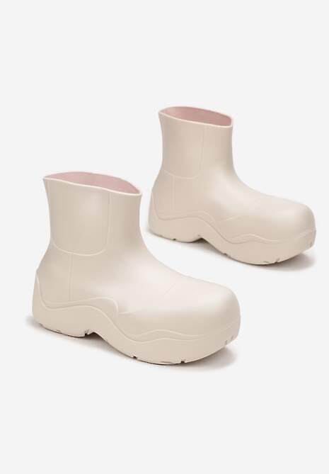 Beżowe Kalosze Gumowe na Grubej Podeszwie Lowen