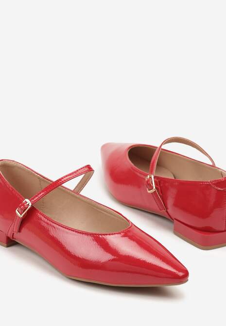 Czerwone Balerinki Mary Jane Vices z Geometrycznym Obcasem i Skórzaną Wkładką Vermene