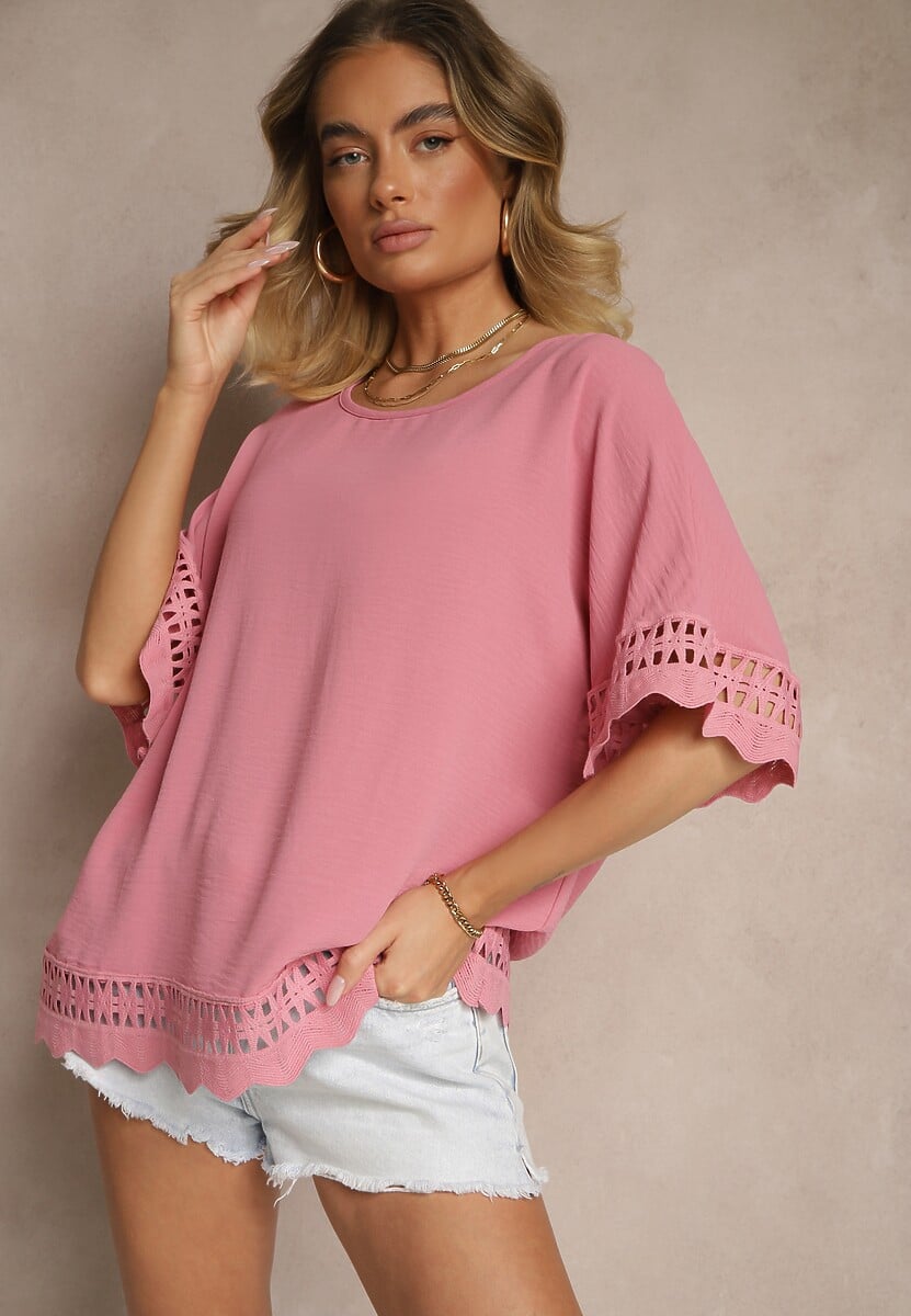 Biała Bluzka Ozdobiona Ażurowymi Rękawami Vorana