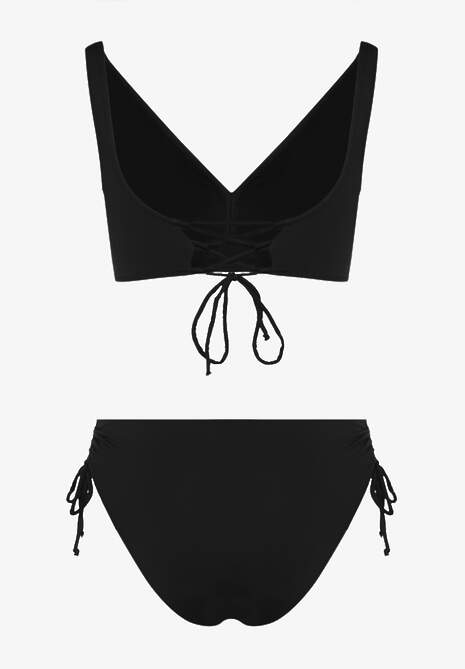 Czarne Bikini Biustonosz i Majtki Figi z Wiązaniem Kinalisa