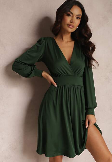 Ciemnozielona Sukienka Kopertowa Taliowana Hosidius