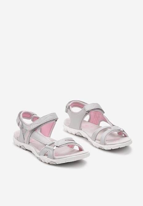 Szaro-Różowe Sandały Sportowe ze Skórzaną Wkładką Teresena