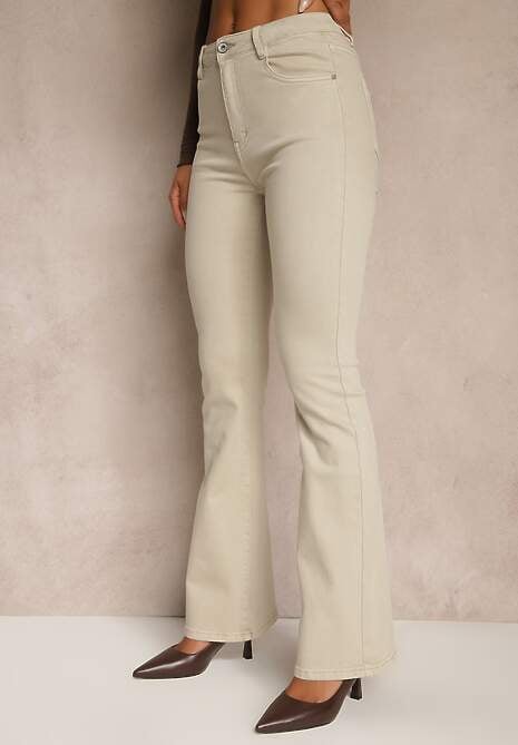 Jasnobeżowe Jeansy Dzwony Bawełnanie Briris