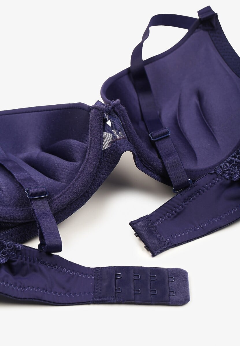 Granatowy Biustonosz Push-Up z Gładkim Wykończeniem Sanelis