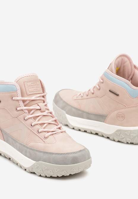 Różowe Traperki ze Sznurowaniem i Grubą Podeszwą Ellithrina