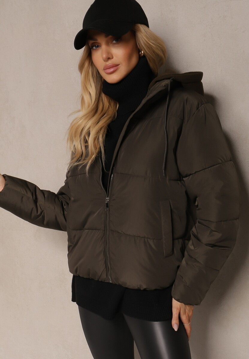 Fioletowa Pikowana Kurtka z Odpinanym Kapturem Miarisa