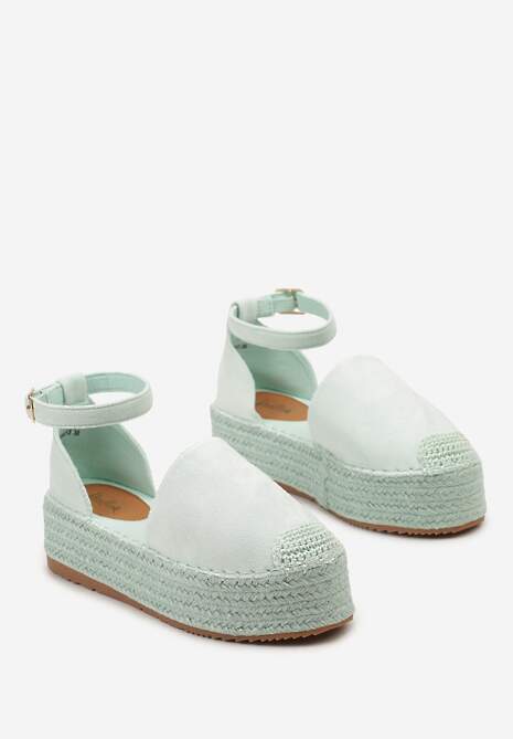 Jasnozielone Espadryle z Ekozamszu na Platformie z Jutowej Plecionki Omizza