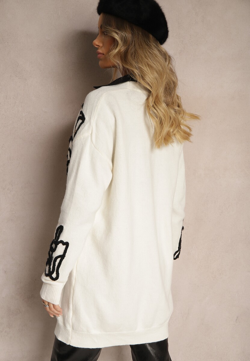 Jasnobeżowy Kardigan Nierozpinany z Kieszeniami i Cekinami Firizelle